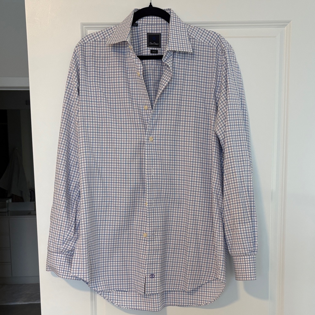 David Donahue Blue And White Checked Dress Shirt